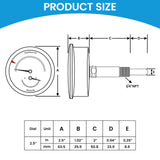 MEASUREMAN Commercial Tridicator, 2.5" Dial, 1/4" NPT Back Mount, Dual Scale 0-75 PSI 60-320°F, Rotatable Case with Adjustable Pointer（2.95'' Stem）