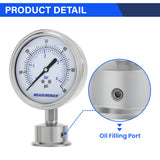 MEASUREMAN 0-60 PSI Sanitary Pressure Gauge - Liquid Filled Stainless Steel for Brewery & Food Processing, 4" Dial with 1.5" Tri-Clamp Bottom Mount