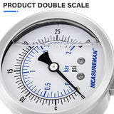 MEASUREMAN Stainless Steel Sanitary Pressure Gauge, 2.5” Dial, 0-30 PSI Range, Glycerin Filled, 1.5” Tri Clamp Bottom Mount