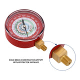 MEASUREMAN New Refrigeration Pressure Gauge, 3-1/8” Red Dial, 0-800 PSI, R-134a, R-404A, R-22, R-410A, Degree F, Adjustable Pointer, 1/8” NPT Lower Mount