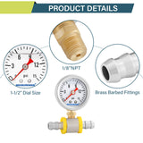 MEASUREMAN 0-15 Psi Glycerin Filled Fuel Pressure Gauge, 1.5” Dial, 304 Stainless Steel Case, 1/8” NPT Lower Mount, with 3/8” Fuel Line Adapter, Copper Tube & Fittings, Red Aluminum Pointer