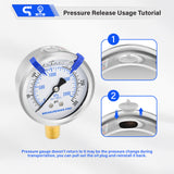 MEASUREMAN PRO 2.5'' Glycerin Filled Pressure Gauge, 0-300psi/kpa, 304 Stainless Steel Case, 1/4" NPT Lower Mount,for Regulator, Air Compressor, Water System, HVAC, Hydraulic Test