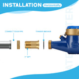 MEASUREMAN 1" Durable Multi-Jet Cubic Water Meter Lead-Free Brass Non-Pulsed Output for Home Water Systems