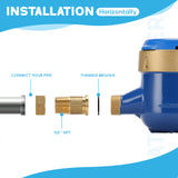 MEASUREMAN 1/2" Non-Pulsed Multi-Jet Cubic Meter Water Meter Brass Body Lead-Free Agricultural and Landscape Irrigation Systems