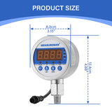 MEASUREMAN 3-1/8" Dial Size Stainless Steel Industrial Digital Pressure Control, Pressure Switch, 1/4" NPT Lower Mount, -15-0psi Vacuum, 110VAC, 0.5% Accuracy, LED Display