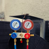 MEASUREMAN New Refrigeration Pressure Gauge, 3-1/8” Red Dial, 0-800 PSI, R-134a, R-404A, R-22, R-410A, Degree F, Adjustable Pointer, 1/8” NPT Lower Mount