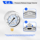 MEASUREMAN PRO 2" Dial Size, Glycerin Filled Pressure Gauge, 0-160psi/kpa, 304 Stainless Steel Case, 1/4" NPT Lower Mount, Lead-Free