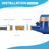 MEASUREMAN 3/4" Non-Pulsed Multi-Jet Cubic Meter Water Meter Brass Body Blue Lead-Free Outdoor Cold Water Monitor