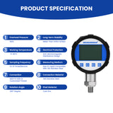 MEASUREMAN Professional 10000 PSI Digital Hydraulic Test Gauge, 0.05% FS Accuracy with Data Logging, 330° Swivel Display, 1/4'' NPT, Pressure Calibrator