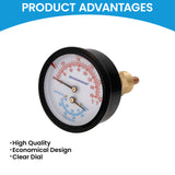 MEASUREMAN Commercial Tridicator Boiler Gauge Kit, 2.5" Dial, 0-200 PSI (ft H₂O) & 70-320°F, 1/4" NPT Back Mount with 1/2" NPT Adapter and O-Ring（2.95'' Stem）
