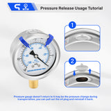 MEASUREMAN PRO 2.5'' Glycerin Filled Pressure Gauge, 30inHg-0 Vacuum,304 Stainless Steel Case, 1/4" NPT Lower Mount,for Air Conditioning Line, Tank, Air Pump, HVAC Test