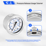 MEASUREMAN PRO 2" Dial Size, Glycerin Filled Pressure Gauge, 0-160psi/kpa, 304 Stainless Steel Case, 1/4" NPT Back Mount,for Pool Sand Filter, Water Pump, Propane, Coolant, CO2, Gas, Test
