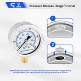 MEASUREMAN PRO 2" Dial Size, Glycerin Filled Pressure Gauge, 0-100psi/kpa, 304 Stainless Steel Case, 1/4" NPT Lower Mount,Lead-Free