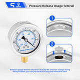 MEASUREMAN PRO 2" Dial Size, Glycerin Filled Pressure Gauge, 30inHg-0 Vacuum Pressure Gauge,304 Stainless Steel Case, 1/4" NPT Lower Mount, Lead-Free