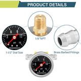 MEASUREMAN 0-15 Psi Glycerin Filled Fuel Pressure Gauge, 1.5” Dial, 304 Stainless Steel Case, 1/8” NPT Center Back Mount, with 3/8” Fuel Line Adapter, Copper Tube & Fittings, Red Aluminum Pointer