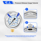 MEASUREMAN PRO 2.5'' Glycerin Filled Pressure Gauge, 0-100psi/kpa, 304 Stainless Steel Case, 1/4" NPT Lower Mount,for Water Pump, Pneumatic Air, Well Tank, RV Hose, Gas Test