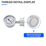 MEASUREMAN Stainless Steel Sanitary Pressure Gauge, 2.5” Dial, 0-30 PSI Range, Glycerin Filled, 1.5” Tri Clamp Bottom Mount
