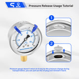 MEASUREMAN PRO 2.5'' Glycerin Filled Pressure Gauge, 0-15psi/kpa, 304 Stainless Steel Case, 1/4" NPT Lower Mount,for Pool Sand Filter, Water Pump, Propane, Coolant, CO2, Gas Test
