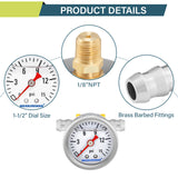 MEASUREMAN 0-15 Psi Glycerin Filled Fuel Pressure Gauge, 1.5” Dial, 304 Stainless Steel Case, 1/8” NPT Center Back Mount, with 3/8” Fuel Line Adapter, Copper Tube & Fittings, Red Aluminum Pointer