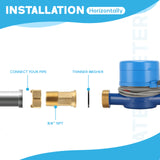 MEASUREMAN 3/4" Single-Jet Pulsed Brass Water Meter Gallons Measurement in Irrigation Systems