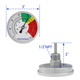 MEASUREMAN Stainless Steel Bimetal Thermometer, 3” Dial, Dual Scale 0-140°F/-20-60°C, 1/2” NPT Center Back Mount, Adjustable for HVAC, Brewing, Food Processing