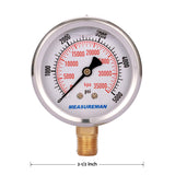 MEASUREMAN 2-1/2" Dial Size, Liquid Filled Hydraulic Pressure Gauge, 0-5000psi/kpa, 304 Stainless Steel Case, 1/4"NPT Lower Mount 2 Pack