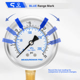 MEASUREMAN PRO 2.5'' Glycerin Filled Pressure Gauge, 0-30psi/kpa, 304 Stainless Steel Case, 1/4" NPT Lower Mount,for Pool Sand Filter, Water Pump, Propane, Coolant, CO2, Gas Test