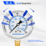 MEASUREMAN PRO 2.5'' Glycerin Filled Pressure Gauge, 0-200psi/kpa, 304 Stainless Steel Case, 1/4" NPT Lower Mount,for Air Compressor, Shock, Water System, Well Pump, Tank, Pipe Test