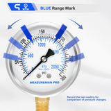 MEASUREMAN PRO 2.5'' Glycerin Filled Pressure Gauge, 0-300psi/kpa, 304 Stainless Steel Case, 1/4" NPT Lower Mount,for Regulator, Air Compressor, Water System, HVAC, Hydraulic Test