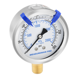 MEASUREMAN PRO 2.5'' Glycerin Filled Pressure Gauge, 0-300psi/kpa, 304 Stainless Steel Case, 1/4" NPT Lower Mount,for Regulator, Air Compressor, Water System, HVAC, Hydraulic Test