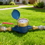 MEASUREMAN 3/4" Non-Pulsed Multi-Jet Cubic Meter Water Meter Brass Body Blue Lead-Free Outdoor Cold Water Monitor