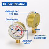 MEASUREMAN 2-Inch Dual Gauge Acetylene Regulator for Welding & Cutting – 0-30 PSI Low, 0-400 PSI High, Brass Body, Gold Case, 1/4" NPT Thread, UL Listed