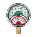 MEASUREMAN Tridicator, Thermo-Manometer, 2-1/2", 0-160psi/30-250 deg F, Stainless Steel Case, 1/4" NPT Lower Mount Pressure Gauge