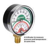 MEASUREMAN Tridicator, Thermo-Manometer, 2-1/2", 0-160psi/30-250 deg F, Stainless Steel Case, 1/4" NPT Lower Mount Pressure Gauge