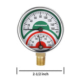 MEASUREMAN Tridicator, Thermo-Manometer, 2-1/2", 0-160psi/30-250 deg F, Stainless Steel Case, 1/4" NPT Lower Mount Pressure Gauge