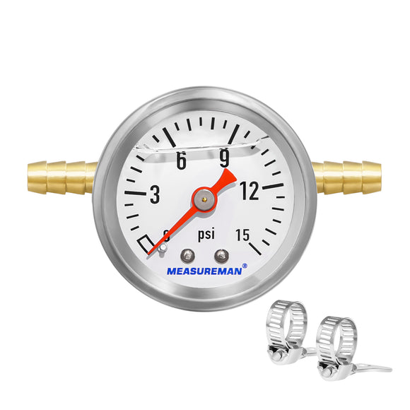 MEASUREMAN Fuel Pressure Gauge Kit 0-15Psi Stainless Steel Glycerin Filled, 1-1/2