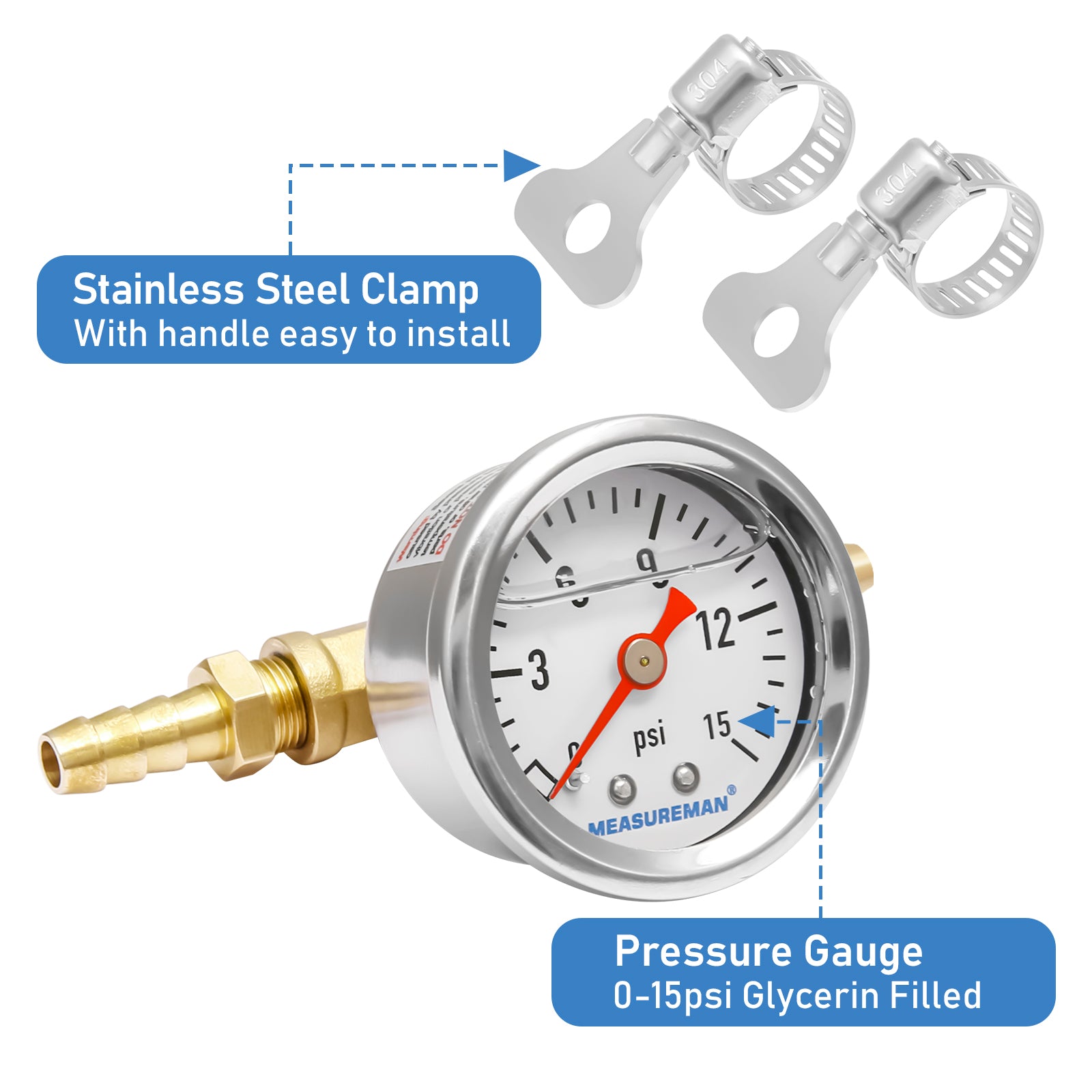 thumbnail image 2 of Fuel Pressure Gauge 0-100 PSI With 6AN Adapter - Glycerin Filled, 1/8 NPT Back Mount, Black Dial 2 of 6