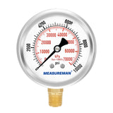 MEASUREMAN 2-1/2" Dial Size, Oil Filled Pressure Gauge, 0-400psi/2800kpa, 304 Stainless Steel Case, 1/4"NPT Lower Mount