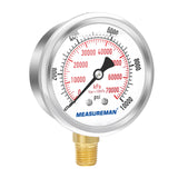 MEASUREMAN 2-1/2" Dial Size, Oil Filled Pressure Gauge, 0-400psi/2800kpa, 304 Stainless Steel Case, 1/4"NPT Lower Mount
