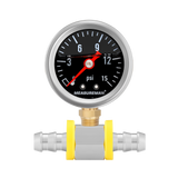 MEASUREMAN 0-15 Psi Glycerin Filled Fuel Pressure Gauge, 1.5” Dial, 304 Stainless Steel Case, 1/8” NPT Lower Mount, with 3/8” Fuel Line Adapter, Copper Tube & Fittings, Red Aluminum Pointer