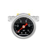 MEASUREMAN 0-15 Psi Glycerin Filled Fuel Pressure Gauge, 1.5” Dial, 304 Stainless Steel Case, 1/8” NPT Center Back Mount, with 3/8” Fuel Line Adapter, Copper Tube & Fittings, Red Aluminum Pointer