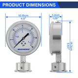 MEASUREMAN 0-30 PSI Sanitary Pressure Gauge - Liquid Filled Stainless Steel for Brewery & Food Processing, 4" Dial with 1.5" Tri-Clamp Bottom Mount
