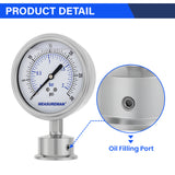 MEASUREMAN 0-30 PSI Sanitary Pressure Gauge - Liquid Filled Stainless Steel for Brewery & Food Processing, 4" Dial with 1.5" Tri-Clamp Bottom Mount