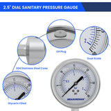 MEASUREMAN 0-30 PSI Sanitary Pressure Gauge - Liquid Filled Stainless Steel for Brewery & Food Processing, 4" Dial with 1.5" Tri-Clamp Bottom Mount