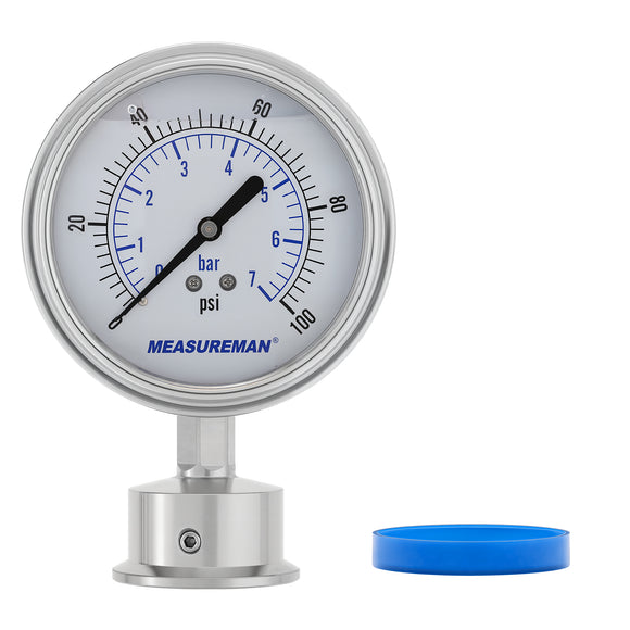 MEASUREMAN 0-100 PSI Sanitary Pressure Gauge - Liquid Filled Stainless Steel for Brewery & Food Processing, 4