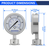 MEASUREMAN 0-100 PSI Sanitary Pressure Gauge - Liquid Filled Stainless Steel for Brewery & Food Processing, 4" Dial with 1.5" Tri-Clamp Bottom Mount