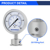 MEASUREMAN 0-100 PSI Sanitary Pressure Gauge - Liquid Filled Stainless Steel for Brewery & Food Processing, 4" Dial with 1.5" Tri-Clamp Bottom Mount