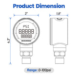 MEASUREMAN 65mm Digital Industrial Pressure Gauge 0–100 PSI, 0.4% FS Accuracy, Stainless Steel, 1/4" NPT, Bluetooth LCD Display, Backlit, for Hydraulic, Pneumatic & Water Systems
