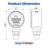 MEASUREMAN 65mm Digital Industrial Pressure Gauge 0–10000 PSI, 0.4% FS, Stainless Steel, 1/4" NPT Lower Mount, Bluetooth LCD Backlight, Extreme High-Pressure Hydraulic & Industrial Systems