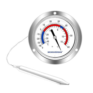 MEASUREMAN Vapor Capillary Flanged Panel Mount Refrigeration Thermometer, 2.5" Dial, 48" Capillary, -40-60 deg F/-40-15 deg C, Re-Calibration Available